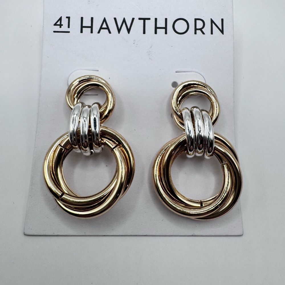 41 Hawthorn Gold And Silver Tone Interlocking Hoop Earrings Fashion Classic - Picture 3 of 5